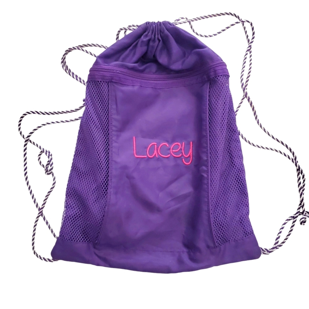 Thirty-One Bags Purple Drawstring Bag Spirit Collection “LACEY" Embroidered‎